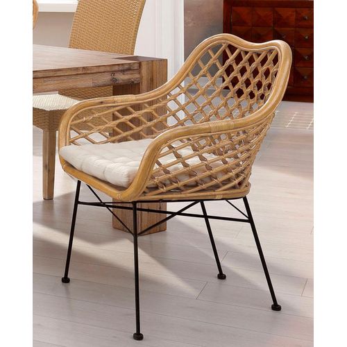 Rattanstuhl HOME AFFAIRE, gelb (honigfarben, schwarz, honigfarben), B:64cm H:90cm T:63cm, Geflecht Rattan, Stühle, Rattanstuhl, ohne Sitzkissen