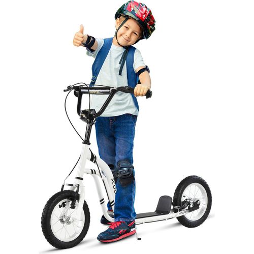 Kinderroller ab 5 Jahre, Scooter, Tretroller Cityroller Kinder Kickboard, 12 Zoll Luftreifen, Aluminium, Weiß, 120 x 58 x 85–95 cm