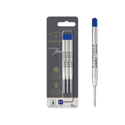 Parker Kugelschreiberminen| mittlere Schreibspitze | blaue QUINKflow Tinte | 3 Ersatzminen für Kugelschreiber