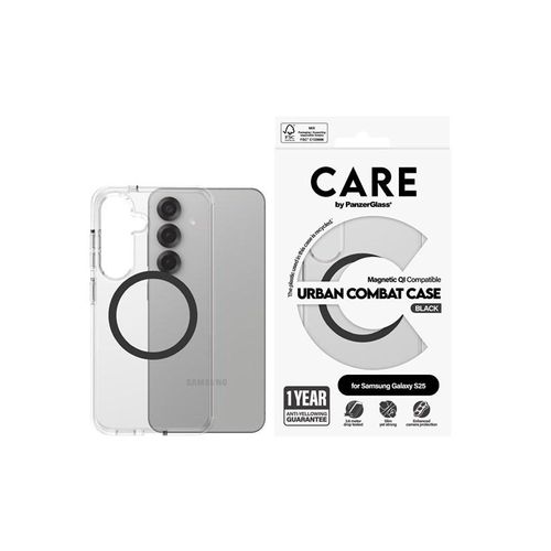 CARE by PanzerGlass Flagship Case Transparent Urban Combat w. Black QI Compatible Samsung Galaxy S25
