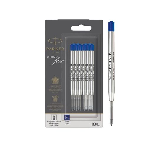 Parker Kugelschreiberminen | mittlere Schreibspitze | blaue QUINKflow Tinte | 10 Ersatzminen für Kugelschreiber