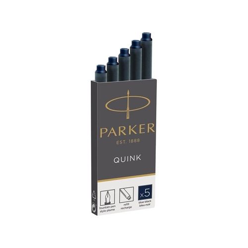 Parker Tintenpatronen für Füller | lange Patronen | blauschwarze QUINK Tinte | 5 Stück
