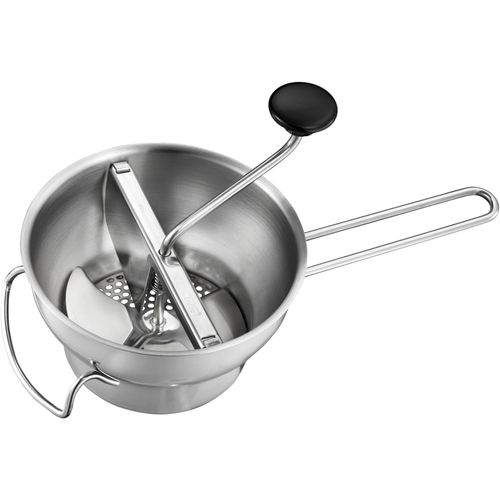 Passetout GEFU "FLOTTE LOTTE", silber (silberfarben, schwarz), B:21,8cm L:40,6cm T:18,5cm, Edelstahl, Küchenpressen, auswechselbare Lochscheiben (1 mm, 3 mm und 5 mm)