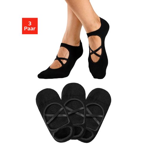 Füßlinge LASCANA ACTIVE, Damen, Gr. 35-38, schwarz (3x schwarz), Baumwollmischung, unifarben, elastisch, Socken, mit elegant überkreuzten Laschen