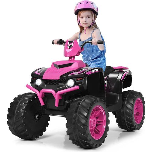 COSTWAY 12V Elektro Kinderquad mit Scheinwerfer, Mini Elektroquad mit Musik & Hupe, 4 Räder Kinder Quad 2,8-5 km/h, Elektroauto für Kinder ab 3 Jahren (Rosa)