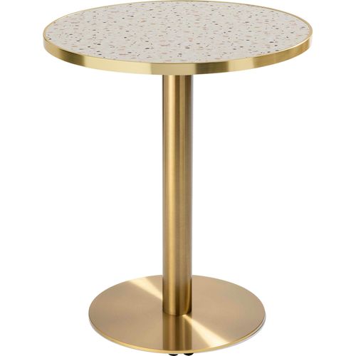 Runder Esstisch 60 cm Terrazzo/Goldplatte und Goldfuß - Oviala Montmartre