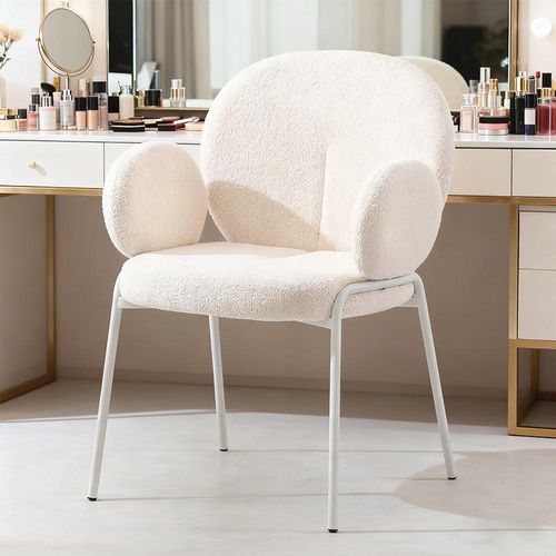 Schminkhocker , Schminkstuhl – Komfortabler Stuhl mit Rückenlehne für Schminktisch und Schlafzimmer Weiß 57×64.5×87.5 cm 【BD8652B】