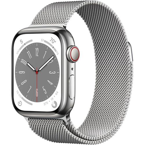 Apple Watch Series 8 (2022) GPS + Cellular 41 mm - Rostfreier Stahl Silber - Milanaise Armband Grau