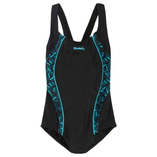 Badeanzug BENCH., Jungen, Gr. 122/128, N-Gr, bunt (schwarz, türkis), Recycling-Polyamid, Farbeinsatz, bedruckt, Badeanzüge, mit geometrische bedruckten Einsätzen