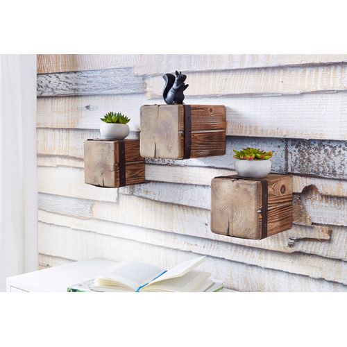 Wandregal HOME AFFAIRE "Holzpfeiler", braun, B:14cm H:14cm T:20cm, Regale