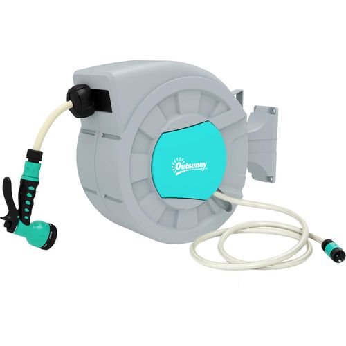 Outsunny Schlauchtrommel mit Gartenschlauch 20m, 180° schwenkbar Schlauchbox