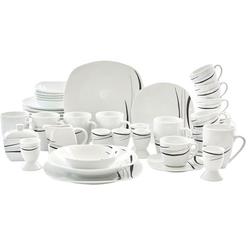 Kombiservice RETSCH ARZBERG "Geschirr-Set, Service Cosmos", schwarz-weiß (weiß, grau, schwarz), 62 Stk., Porzellan, Geschirr-Sets, Kombiservice, 62 Teile, für 6 Personen