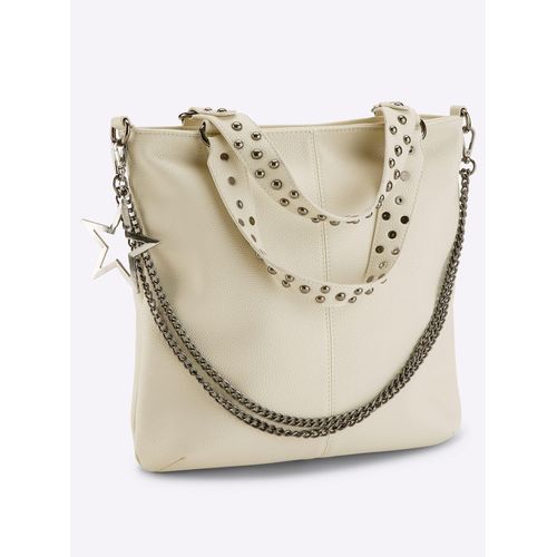 Handtasche HEINE, Damen, Gr. B/H/T: 32cm x 30cm x 5cm, beige (sand), Metall, Viskosemischung, unifarben, Taschen