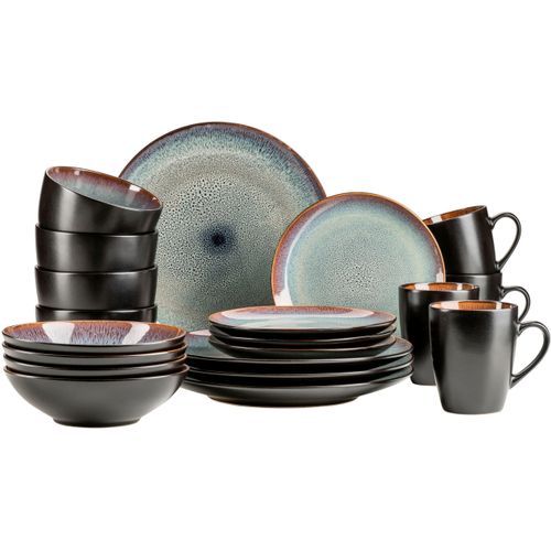 Kombiservice MÄSER "TEONA, Kombiservice, Steinzeug", schwarz, grün, blau, braun, 20 Stk., Steinzeug, Geschirr-Sets, Geschirr-Set, Service
