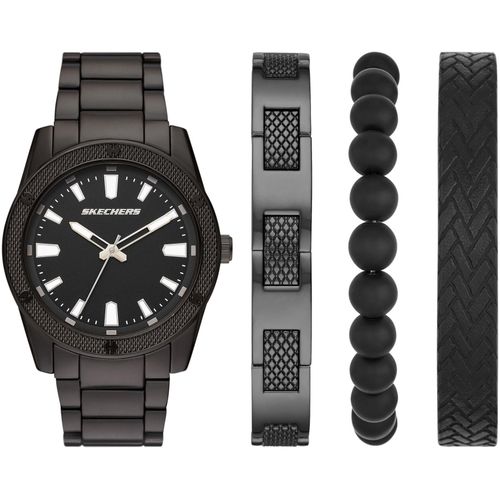 Quarzuhr SKECHERS "KNURLING BRACELET SET", grau (anthrazit), Armbanduhren, Damen, Quarzuhr, Armbanduhr, Herrenuhr, analog, Leuchtindizes, Geschenkidee
