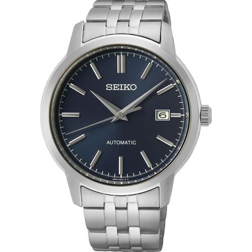 Automatikuhr SEIKO, silber (silberfarben, dunkelblau), Armbanduhren, Herren, Armbanduhr, Herrenuhr, Datum, Edelstahlarmband
