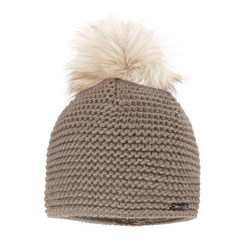 Bommelmütze CAPO, Damen, beige, Strick, Wollmischung, unifarben, Mützen, Grobstrick, unifarben, gefüttert