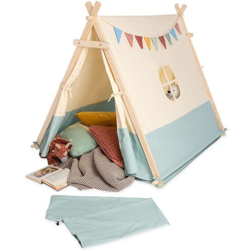 Spielzelt PINOLINO "Yuma", beige (natur, blau), Spielzelte, KinderB:101cm H:106cm T:131cm, Baumwolle, Holz, Polyester, Spielzelt, mit Zeltstangen aus Holz, B:101cm H:106cm T:131cm