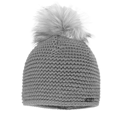 Bommelmütze CAPO, Damen, grau, Strick, Wollmischung, unifarben, Mützen, Grobstrick, unifarben, gefüttert