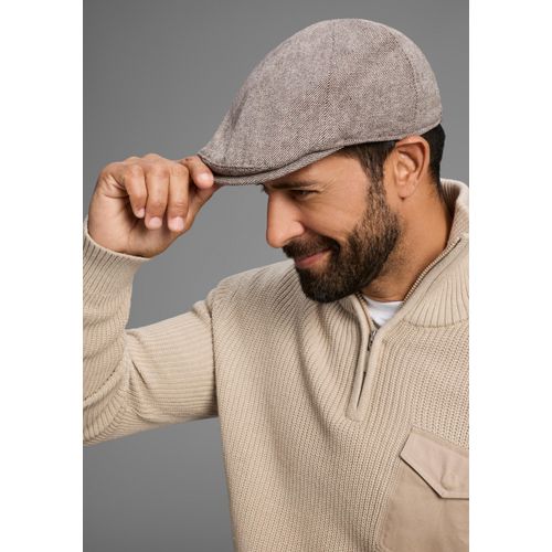Schiebermütze MAN'S WORLD, Herren, creme, braun, Web, Wollmischung, gemustert, Mützen, im modischen Tweed-Look mit wärmenden Futter - NEW