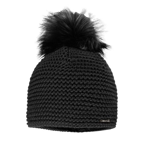Bommelmütze CAPO, Damen, schwarz, Strick, Wollmischung, unifarben, Mützen, Grobstrick, unifarben, gefüttert