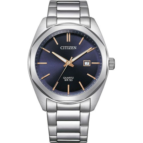 Quarzuhr CITIZEN, silber (silberfarben, blau), Armbanduhren, Damen, Armbanduhr, Damenuhr, Herrenuhr, Edelstahlarmband, analog, Tag