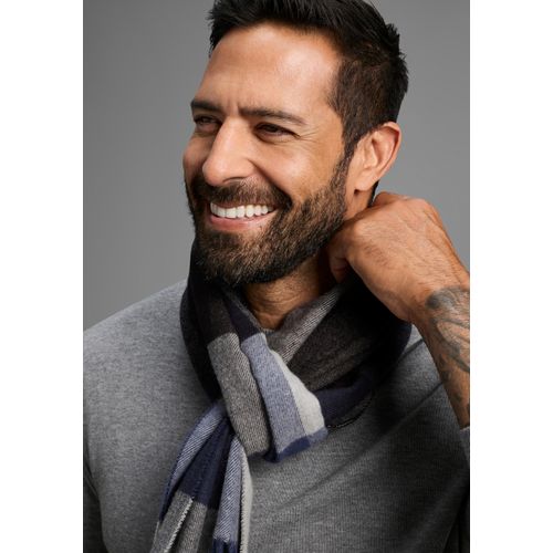 Schal MAN'S WORLD, Herren, grau, blau kariert, Web, Polyacryl, gemustert, kariert, Modetücher, im modischem Karomuster mit klassischen Farben - NEW