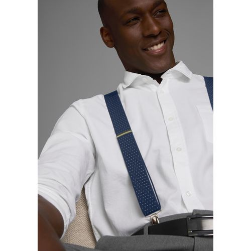 Hosenträger MAN'S WORLD, Herren, jeansblau, weiß, Materialmix, gemustert, gepunktet, festlich, Hosenträger, in bequemer Breite & extra Länge bis 130cm - neue Farbe jeansblau