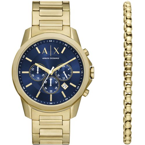 Chronograph ARMANI EXCHANGE, gold (goldfarben, dunkelblau), Armbanduhren, Herren, Quarzuhr, Armbanduhr, Herrenuhr, Stoppfunktion, Geschenkidee