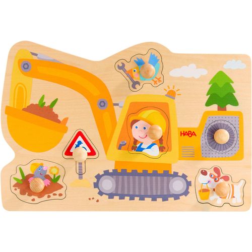 Steckpuzzle HABA "Bagger", bunt, Puzzles, KinderB:21cm H:2,3cm T:30cm, Holz, Motiv, B:21cm H:2,3cm T:30cm