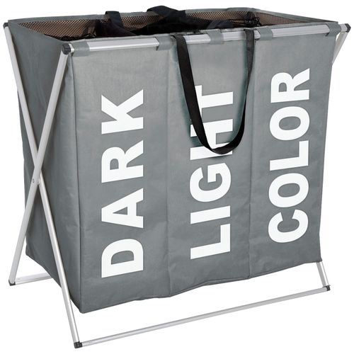 Wäschesortierer WENKO "Trio", grau, B:63cm H:57cm T:38cm, Aluminium, Polyester, Wäschesammler, Wäschesortierer