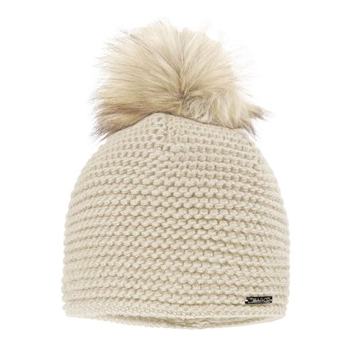 Bommelmütze CAPO, Damen, beige (ecru), Strick, Wollmischung, unifarben, Mützen, Grobstrick, unifarben, gefüttert