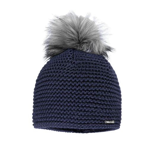 Bommelmütze CAPO, Damen, marine, Strick, Wollmischung, unifarben, Mützen, Grobstrick, unifarben, gefüttert
