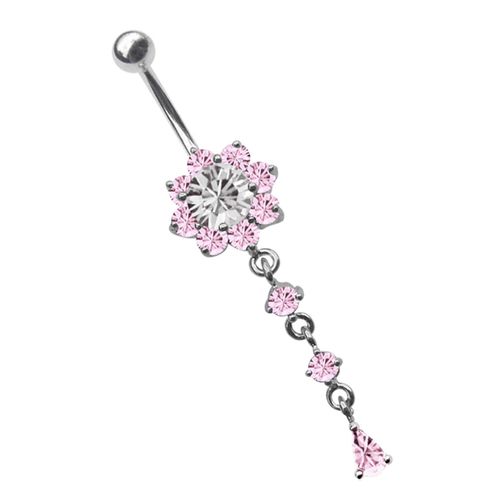 Bauchnabelpiercing ADELIA´S "Piercing Bauchnabelpiercing", rosa, Piercings, Damen, onesize, Titan, Blume mit Hänger und Steinen