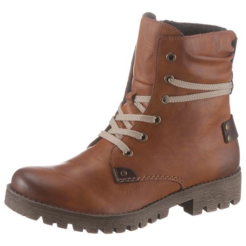 Schnürboots RIEKER, Damen, Gr. 39 (5,5/6), braun (cognac, used), Lederimitat, used, Schuhe Schnürboots, mit herausstechender Schnürung