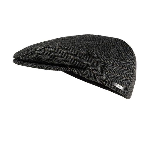 Schiebermütze CAPO, Herren, Gr. S/M, grau (anthrazit), Stoff, Wollmischung, Fischgratmuster, Mützen, mit Schirm, hoher Wollanteil, Fischgrat-Muster, gefüttert