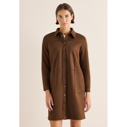 Shirtkleid CECIL, Damen, Gr. M (40), US-Größen, mocha caramel, Stoff, 95% Polyester, 5% Elasthan, unifarben, comfort fit knieumspielend, V-Ausschnitt, abgesteppt, Kleider, knielang