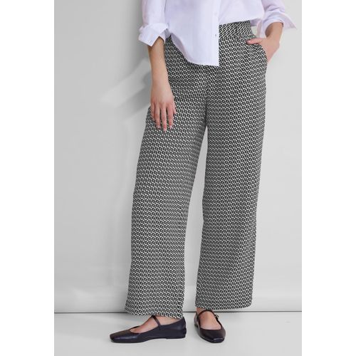 Stoffhose STREET ONE, Damen, Gr. 34, Länge 30, schwarz, Stoff, 100% Viskose, gemustert, lässig geschnitten lang, Hosen Stoffhose, mit Wide Legs