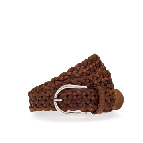 Flechtgürtel MUSTANG, Damen, Gr. 95, braun (baileys), Leder, unifarben, Gürtel, Mit Hingucker-Flechtoptik, 3 cm