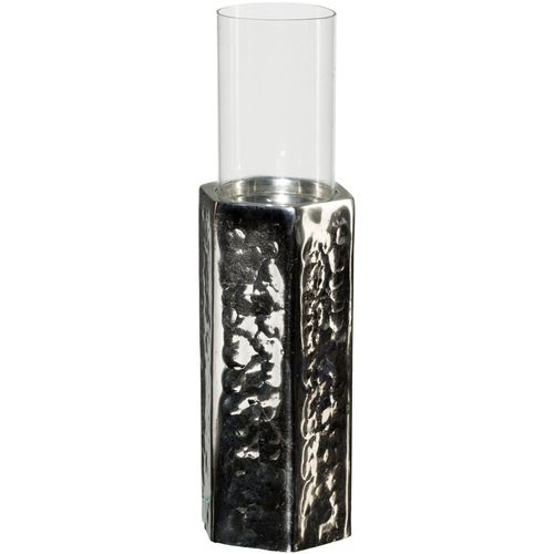 Windlicht CREATIV DECO, silber (silberfarben), H:23cm Ø:10cm, Aluminium, Kerzenhalter, mit schimmerndem Effekt, Höhe ca. 23 cm