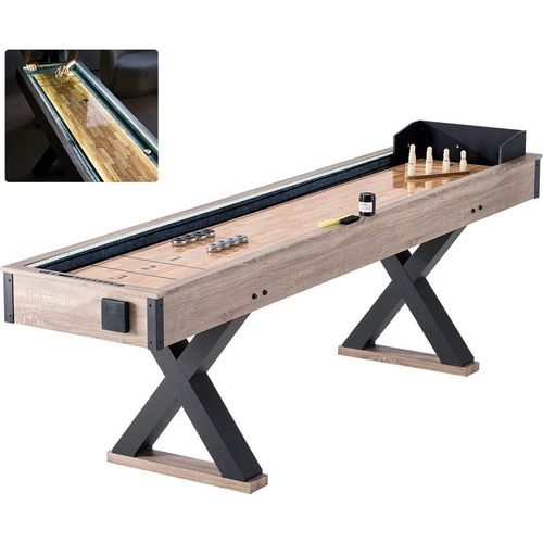 Shuffleboard-Tisch 2 in 1 - Shuffleboard Bowling Kombi-Set mit LED - 274 cm - ideal für Spielzimmer und Partys