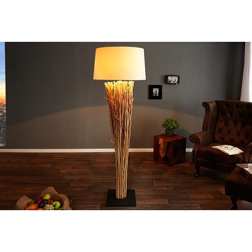 Design Treibholz Stehlampe EUPHORIA 180cm natur mit Leinen Schirm Stehleuchte Standleuchte Wohnzimmer