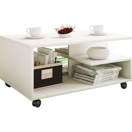 Mid.you Couchtisch, Weiß, Holzwerkstoff, rechteckig, 80x40x50 cm, Stauraum, Wohnzimmer, Wohnzimmertische, Couchtische, Couchtische mit Stauraum
