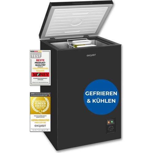 Exquisit Gefriertruhe, Kombigerät, 2-in-1, 99 Liter, Tiefkühltruhe, Kühlen, 4-Sterne-Gefrieren, Gefriertruhe klein, Gefrierkorb, GT100-050E schwarz