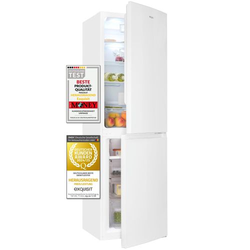 Exquisit Kühl-Gefrierkombination, Kühlschrank mit Gefrierfach, 247 Liter, Nofrost, 4-Sterne-Gefrierfach, Schnellgefrieren, 4 Ablagen, KGC250-85-NF-040