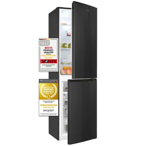 Exquisit Kühl-Gefrierkombination, Kühlschrank mit Gefrierfach, 247 Liter, 4-Sterne-Gefrierfach, Schnellgefrieren, KGC250-85-NF-040D inoxlook-az