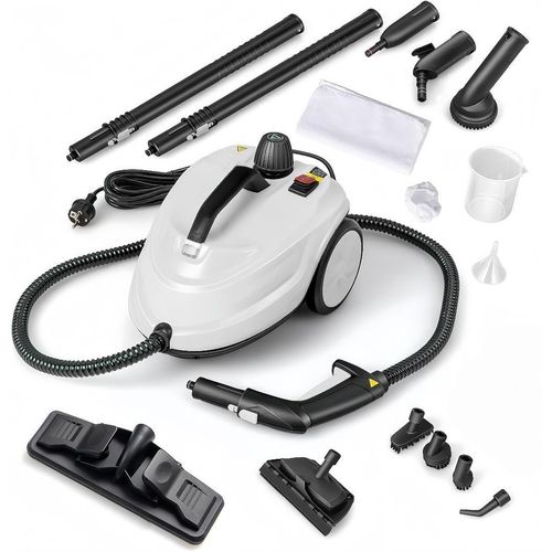2000W Dampfreiniger mit 13 Zubehör, 5 bar Bodendampfreiniger bis zu 160°C & 108m², Handdampfreiniger mit 1,8L Tank & verlängerbare Bediengriff (Weiß)