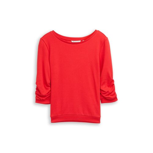 TOM TAILOR DENIM Damen Fitted Sweatshirt mit Raffungen, rot, Uni, Gr. XS
