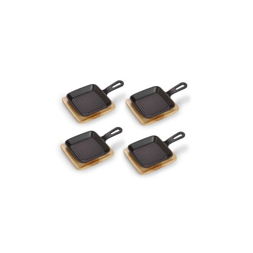 Quadtratische Servierpfanne aus Gusseisen, 4tlg.