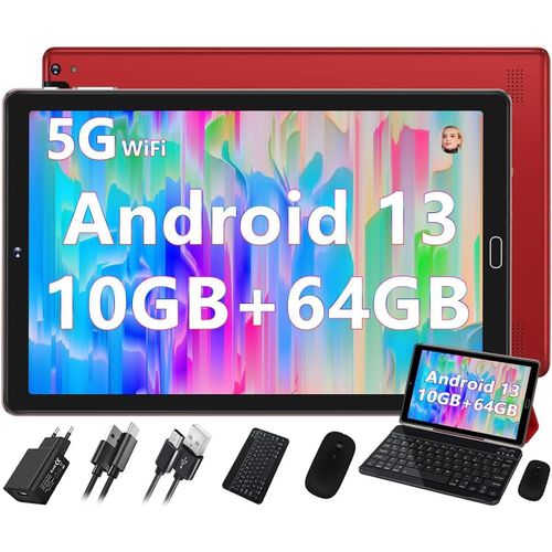 GOODTEL Tablet 10 Zoll Android 13 PC 10GB RAM+64GB ROM, (TF 1TB),WiFi, 5G/2 Tablet (10, 5G, inkl. Hülle+Tastatur+Maus, Tab, Tabletcomputer, PC
